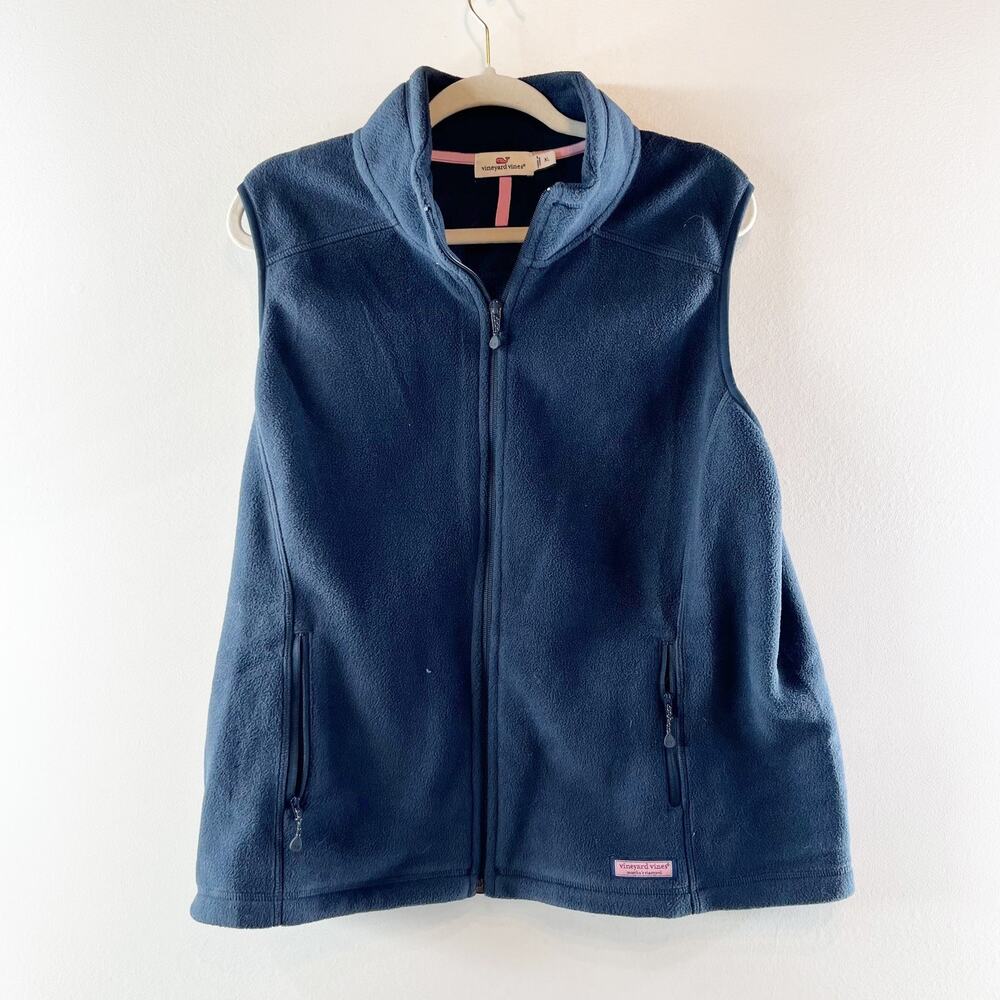 Vineyard Vines Fleece Full Zip Sleeveless Vest Navy Blue XL